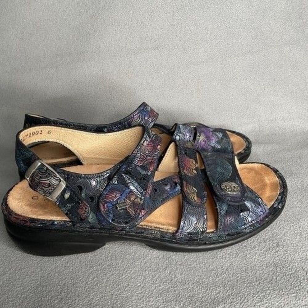 Finn Comfort Barbuda Leather Slingback Sandal Women Size 6 Blue/Pink Paisley